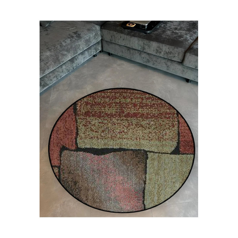 Tapis décoratif moderne avec base tissée à motif abstrait dans des tons foncés, Rond 2 pi 8 po