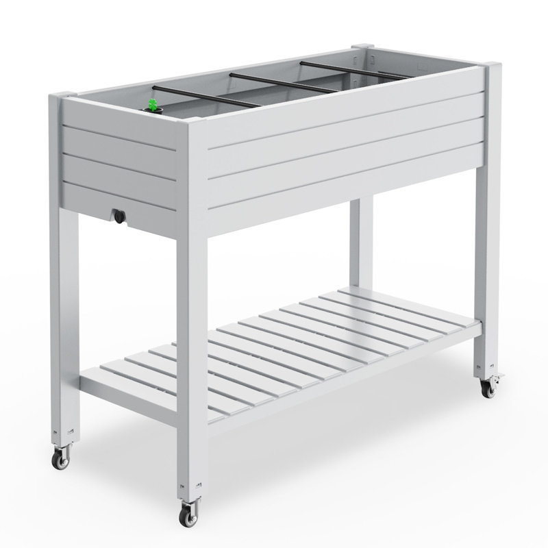 Ashen Gramercie Elevated Garden Bed Raised Planter for Outdoor Indoor With Wheels, Ashen