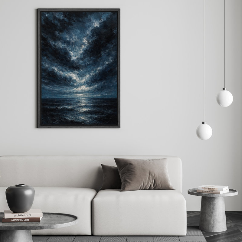 «Ocean encadré», reproduction d'art abstrait océanique pour la décoration du salon, H 24 po x l 16 po, Cadre flottant, Noir