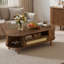 Table basse ovale moderne de 47,2 po avec porte coulissante en rotin, tiroir et rangement ouvert, pieds en bois massif-398150289