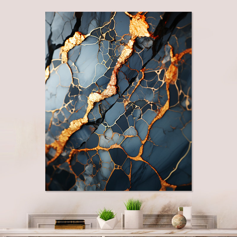 Gris et or abstrait marbre granit III - impression abstraite d'art mural en métal, H 20 po x l 12 po x P 1 po