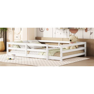 Lit de sol blanc pleine grandeur, bois de pin, clôture et plaisir, conception, assemblage facile, structure stable