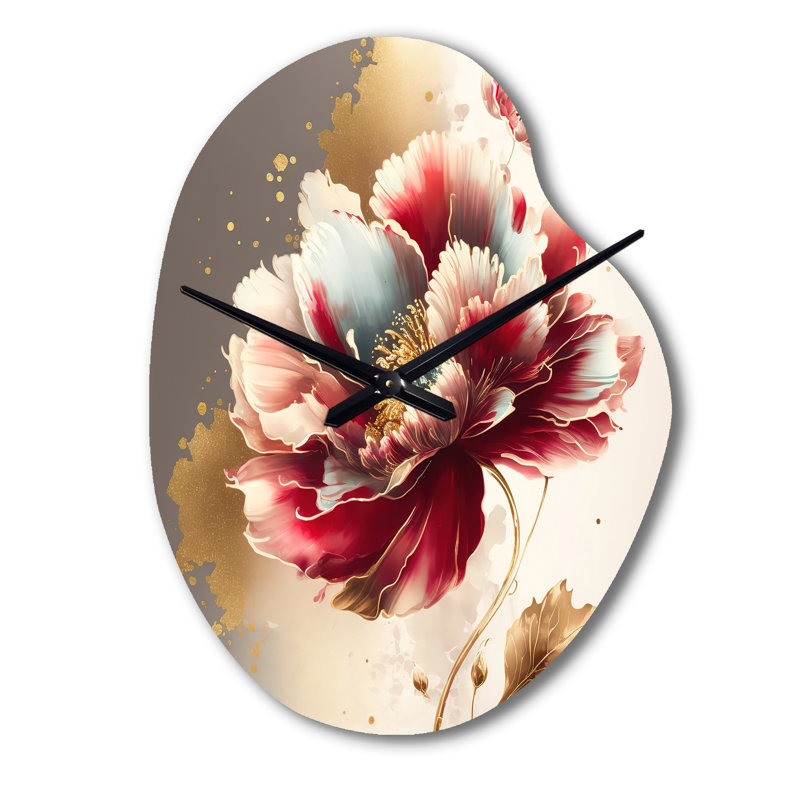 Prashanth Bold Red Floral Design II - horloge murale, Petit