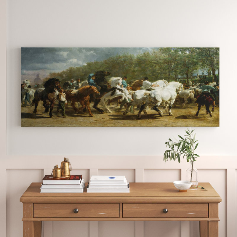 La foire aux chevaux sur toile, H 24 po x l 60 po x P 1,5 po