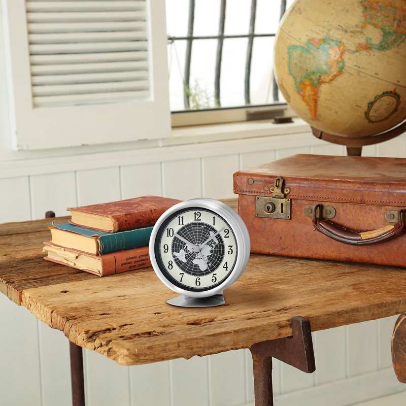 QXE067SLH Traditional Desk Table Clock, Silver-Tone, Silver
