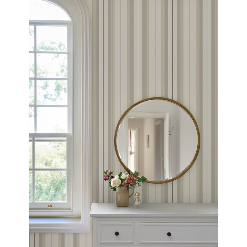 Papier peint à rayures neutre Herrgård, Beige