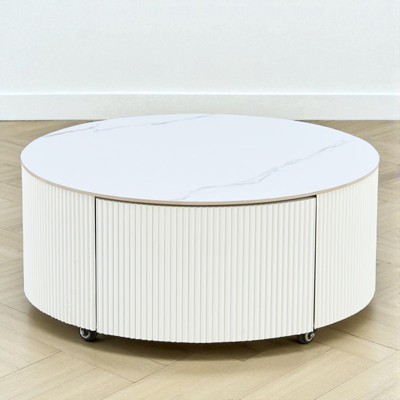 Table basse ronde avec rangement, Blanc