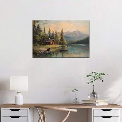 Ours, art mural, peinture sur la faune, forêt rustique, cabane de montagne rustique, ours, impression sur toile, paysage animalier, encadré pour salon, chambre, bureau, décoration intérieure