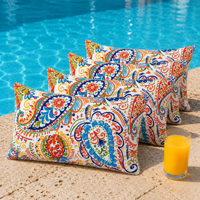4-Piece Outdoor Lumbar Throw Pillow Set with Inserts, 12 x 20 Inch Water-Repellent and Fade-Resistant Decorative Pillows with Removable Zip Covers for Patio, Porch, Balcony and Sofa