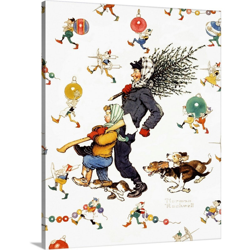 «Norman Rockwell Bringing Home The Tree», art mural sur toile, H 14 po x l 11 po x P 1,25 po, Toile tendue