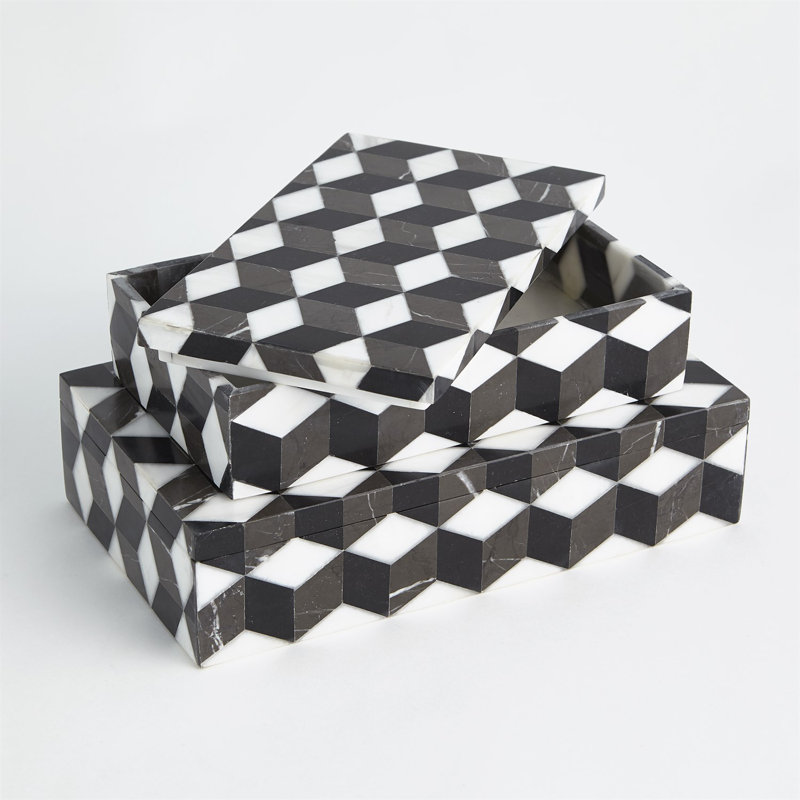 Escher Inspired 9'' Marble Veneer Rectangular Storage Box