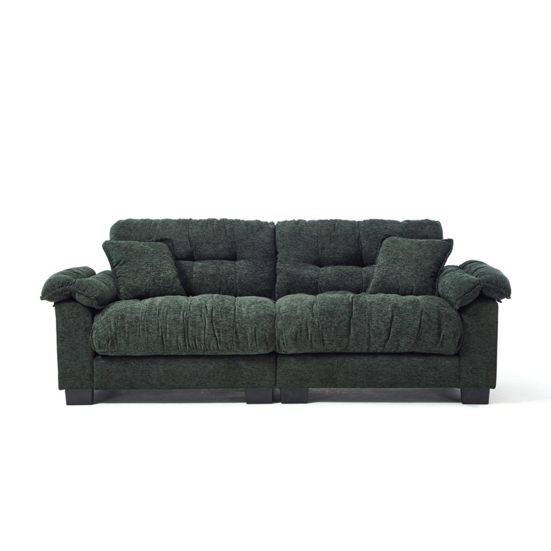 Pleated Chenille Three-Seater Sofa, Green