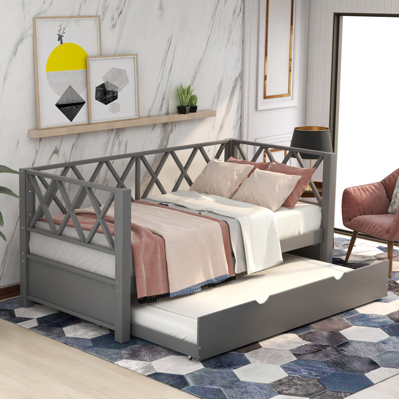 Lit de jour simple avec gigogne Addieville, Gris