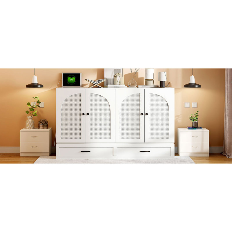 Grand lit escamotable avec grands tiroirs, Blanc