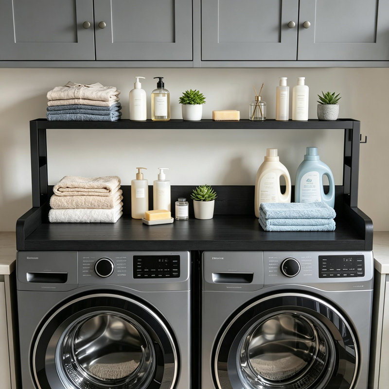 2-tier Washer Dryer Countertop, 27.55"d X 54"w Laundry Topper With Edge And Non-slip Pad For Washer And Dryer, Solid Wood