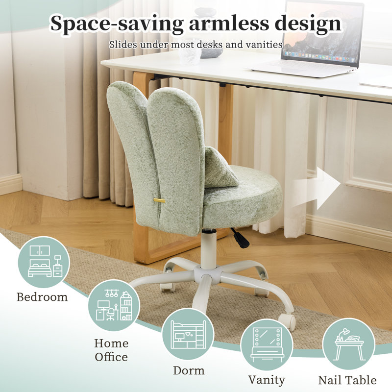 Fauteuil de bureau réglable en velours, Vert clair