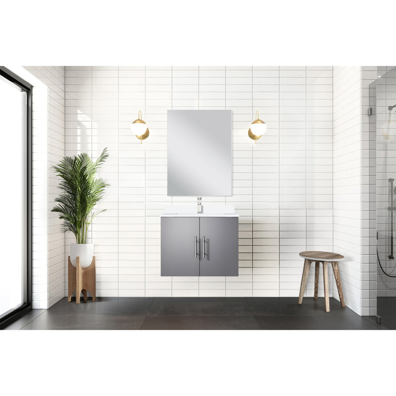 Meuble-lavabo gris foncé 24 po L 22 po x P 18 po, avec beaucoup de rangement pour le miroir, Gris foncé