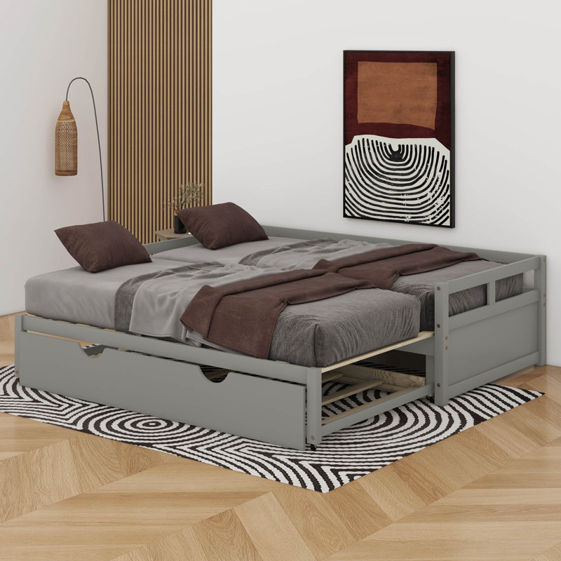 Wooden Daybed With Trundle,Extending Daybed With Trundle, Gray