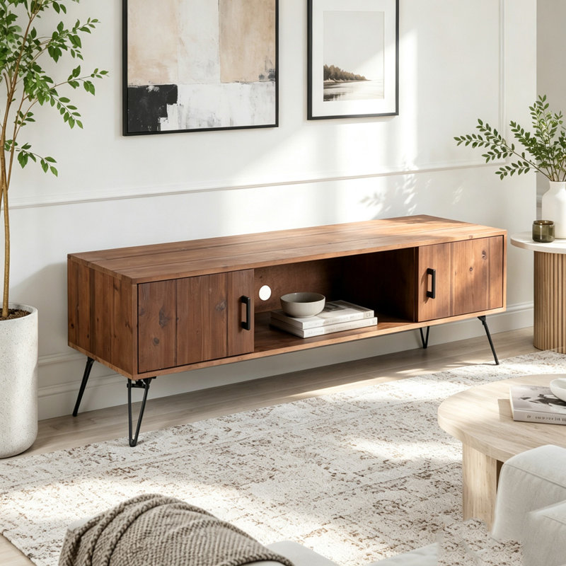 Meuble télé de style industriel avec rangements intégrés – Console multimédia en bois recyclé