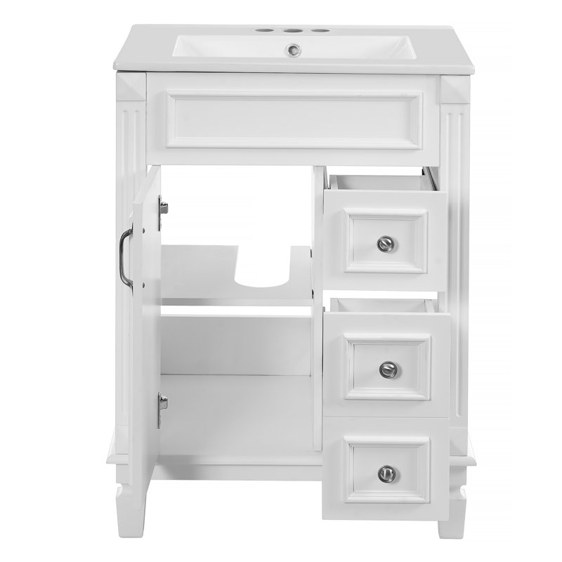Meuble-lavabo 24 po avec lavabo en céramique, petite armoire de salle de bain moderne, 2 tiroirs et tablette réglable