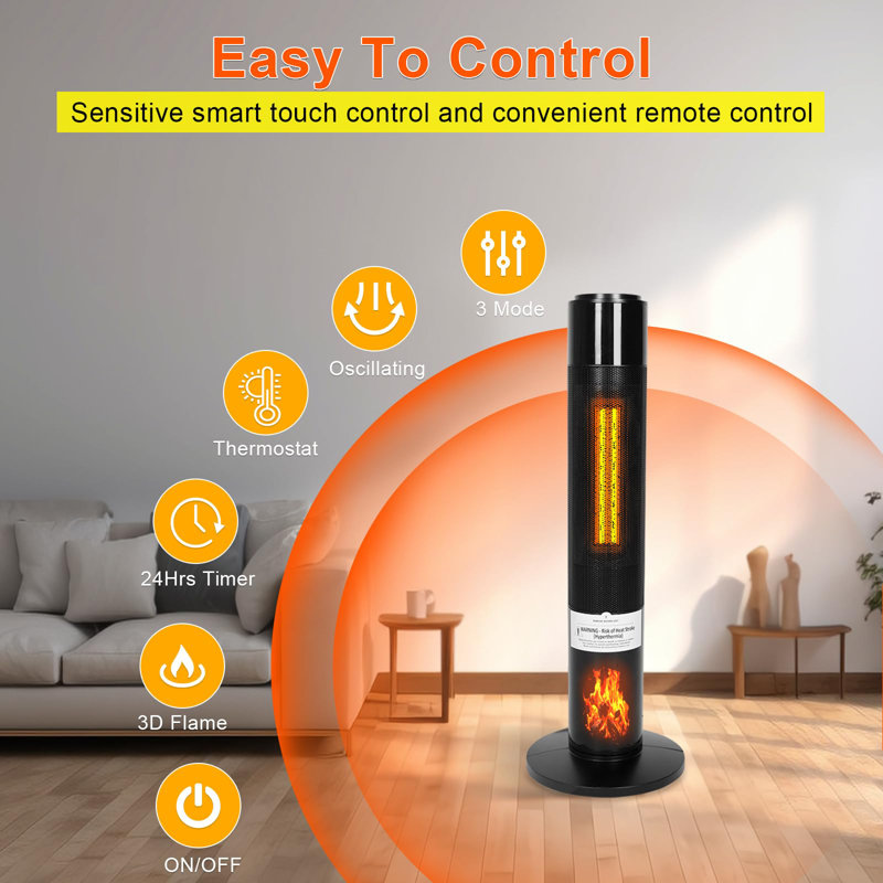 CAYNEL 1500 Watt Electric Tower Space Heater with Adjustable ThermostatHeater 