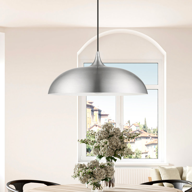 Luminaire suspendu en forme de dôme Harleigh, Aluminium brossé / chrome poli, Aluminium brossé / blanc brillant