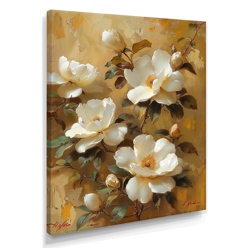 Pivoine blanche rétro - art mural pivoine, Toile tendue, H 32 po x l 24 po x P 1 po