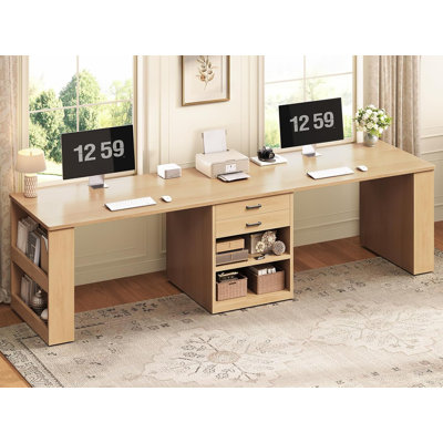 Bureau d'ordinateur 90,5 "pour 2 personnes, bureau long avec tiroirs de rangement