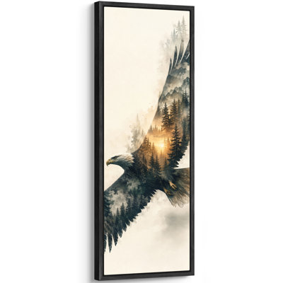 Bald Eagle Forest Double Exposure Vertical Wall Decor - Large Framed Canvas Master Bedroom Wall Art Print