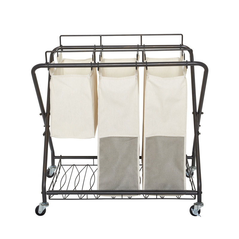 Chariot de panier à linge avec roulettes 3 sacs Artesa Verona, noir