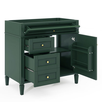 Meuble de rangement moderne pour salle de bain 91 cm (36 po), en bois massif, avec 2 tiroirs et un tiroir basculant, design élégant, étagère de 91 cm (36 po), rangement stylé et organisé