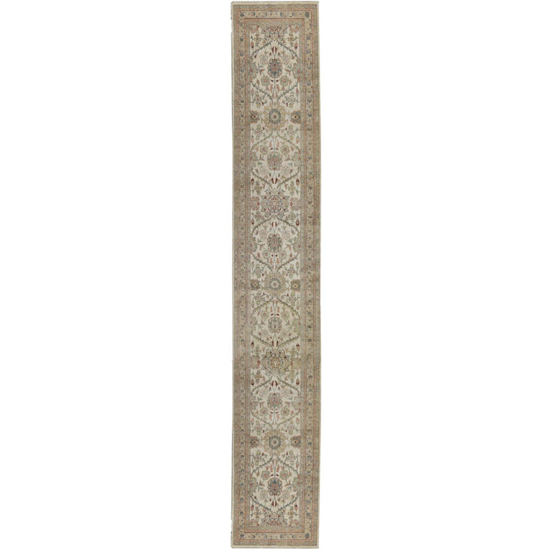 Chemin de table beige et vert noué à la main de haute qualité
