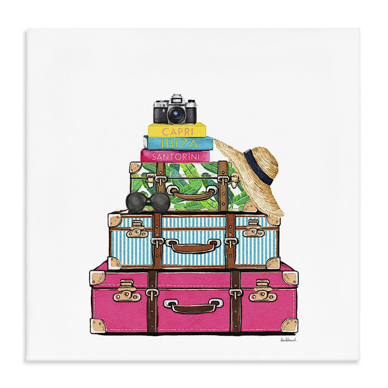 Toile avec valises de voyage Glam, design par Amanda Greenwood, H 24 po x l 24 po
