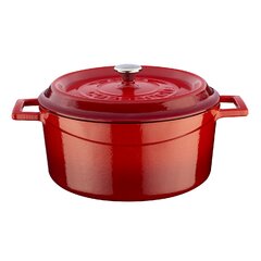 Lava Enameled Cast Iron Round Skillet with Loop Handles and Glass Lid - 9.5  Inch Diameter, Three Layers of Enamel Coated Oven and Grill Safe Frying Pan  (Red) 