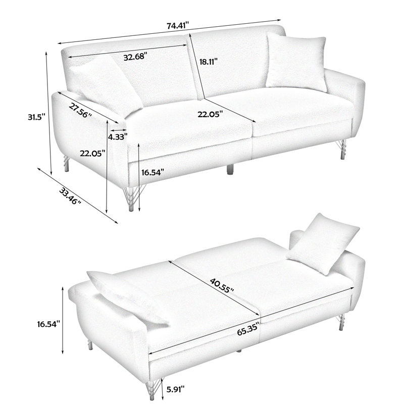 Nazaret Upholstered 74.4'' Reclining Sofa, White Polyester