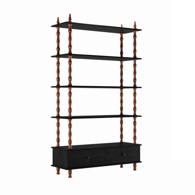 Modern Solid Wood Veneered Bookcase With 5 Shelves And Storage Drawers, Ideal For Living Room, Study, And Kitchen