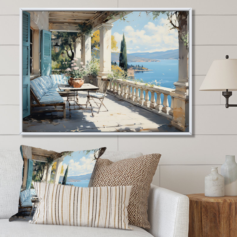 Marijona " French Coastal Retreat In Monaco ", 30" H x 40" W, Cadre flottant blanc
