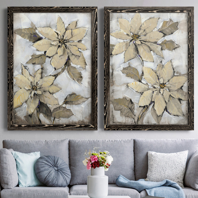 «Poinsettia Study I», toile encadrée de qualité supérieure - prête à être accrochée, H 20 po x l 34 po x P 1,5 po