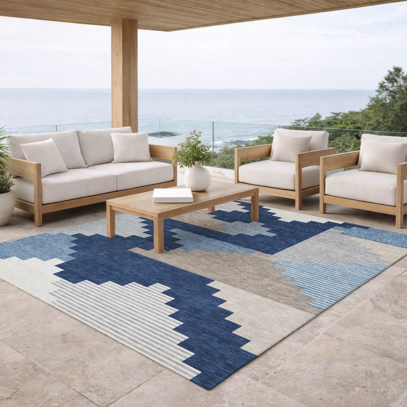 Tapis intérieur / extérieur lavable à la machine Chantille ACN2847, Marine, 9 pi x 12 pi