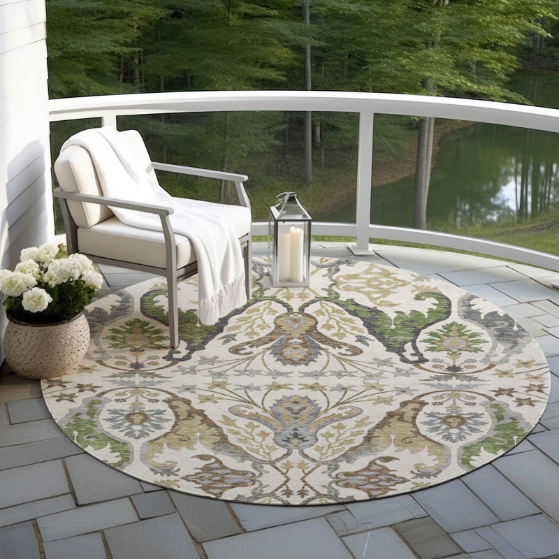 Machine Washable Indoor/Outdoor Cicel ACN1153 Ivory, Round 8'