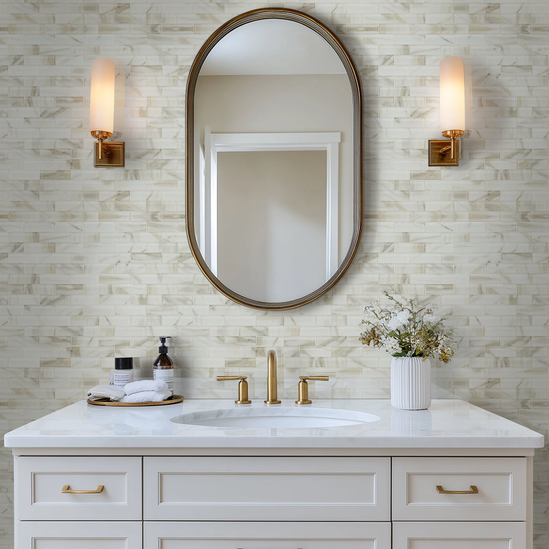 Subway 12 in. x 12 in. Glossy Glass Mosaic Wall Tile, Linen Glow