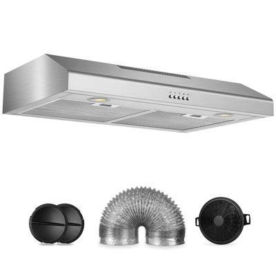 Velivi 29.5 " W Stainless Steel 450 CFM Convertible Under Cabinet Range Hood with Mesh and Charcoal Filter