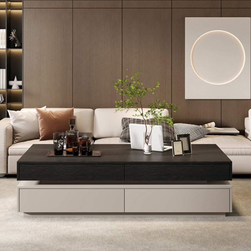 Table basse italienne avec rangement rectangulaire, Blanc, Noir, H 17,7 po x L 55,1 po x l 25,6 po