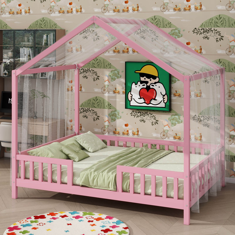 Lit pour enfant avec baldaquin Montessori, Lit double, Rose