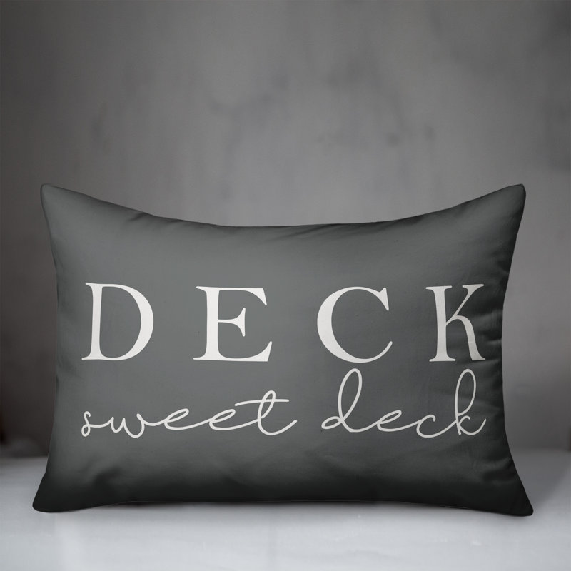 Textual Outdoor Throw Pillow, Dark Gray/White