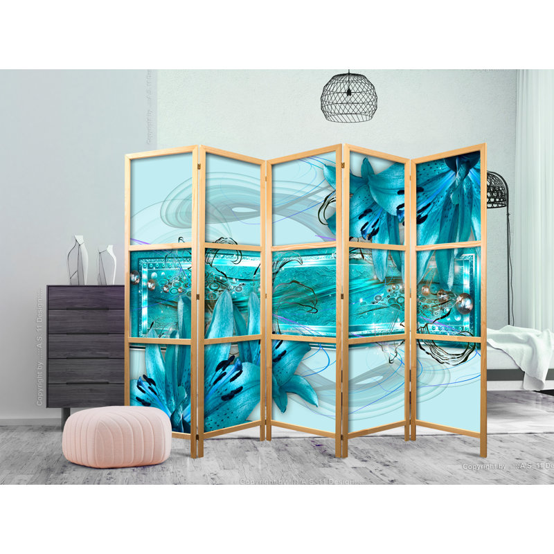 225cm W x 171cm H 5 - Panel Solid Wood Folding Room Divider