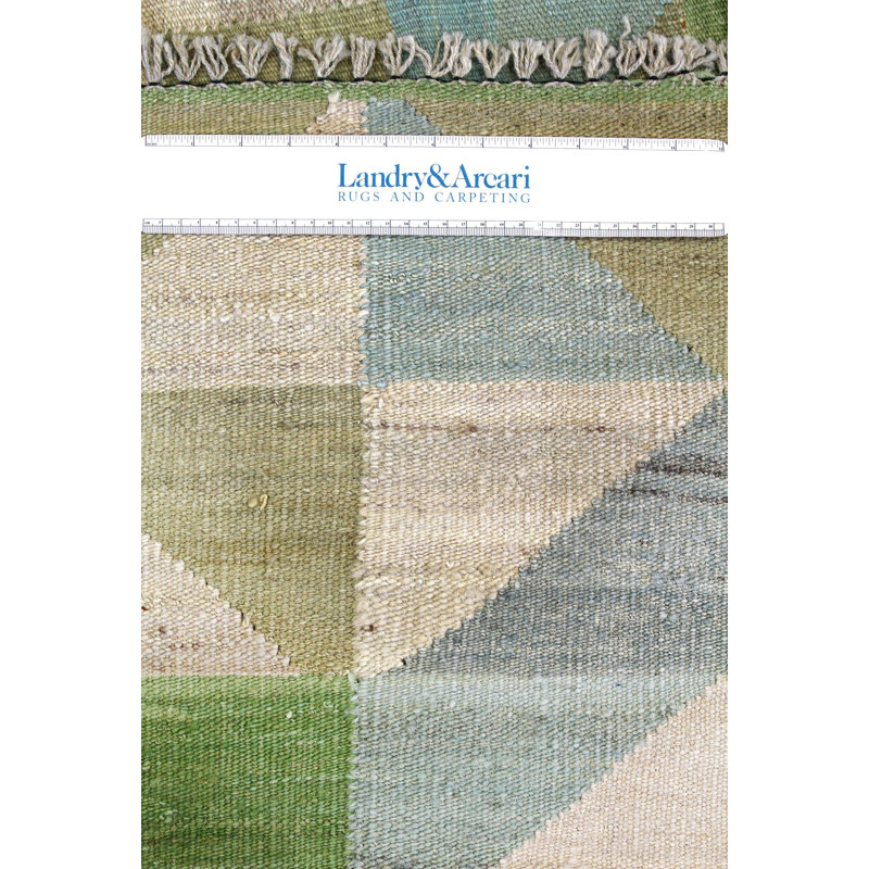 Tapis unique vert de 6 pi 6 po x 10 pi années 30 Kilim en vert / bleu / gris