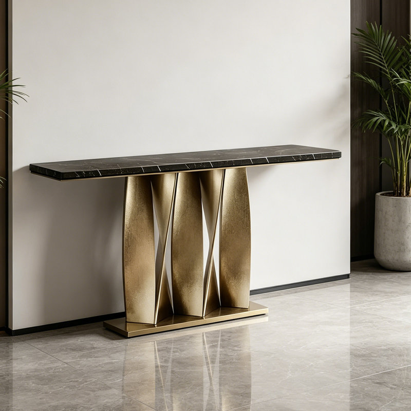 Console simple en marbre noir et doré