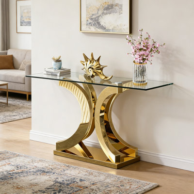 Luxury-Style Stainless Steel Glass Console Table