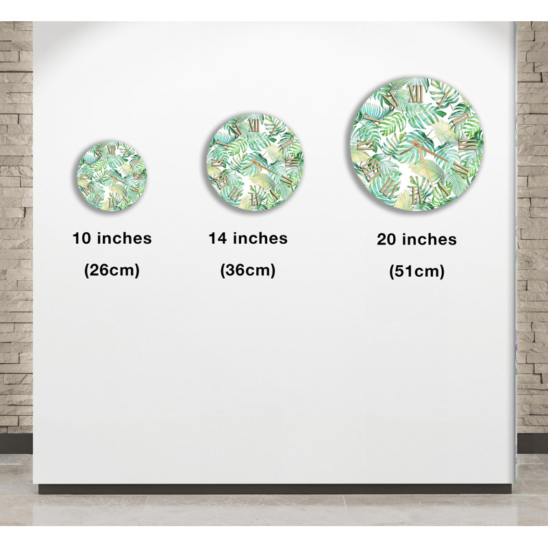 Horloge murale en verre trempé tropical feuille, art moderne vert et blanc, horloge murale, 20 pouces, Noir romain